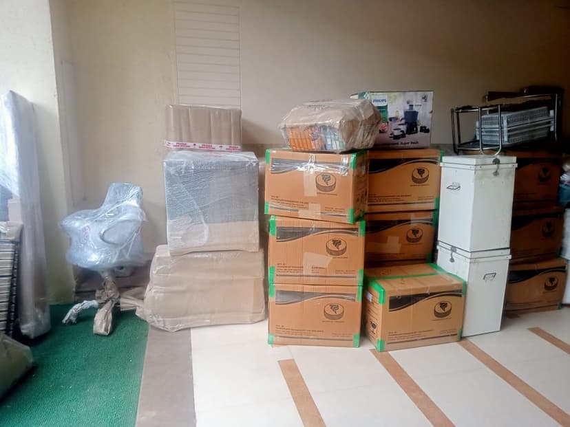 Moving boxes ready for transport
