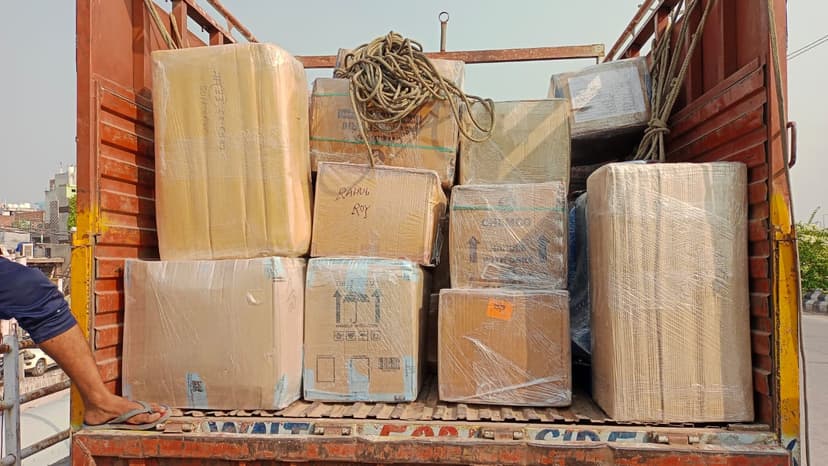 Loaded moving truck interior